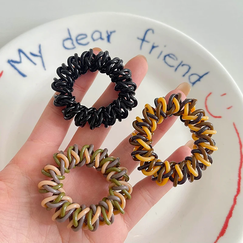 1PC Thick Telephone Women Wire Elastic Hair Band Colour Spiral Cord Stretch Rubber Band to Hold Heavy Girls Hair Accessories