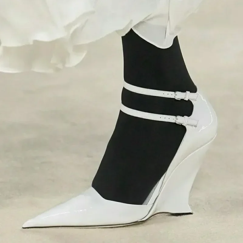 Lady Sexy Slope Heels Woman Ankle Strap Dress Wedding Shoes Party Sandalias De Mujer Luxury Sandals Women Designers Customized 4