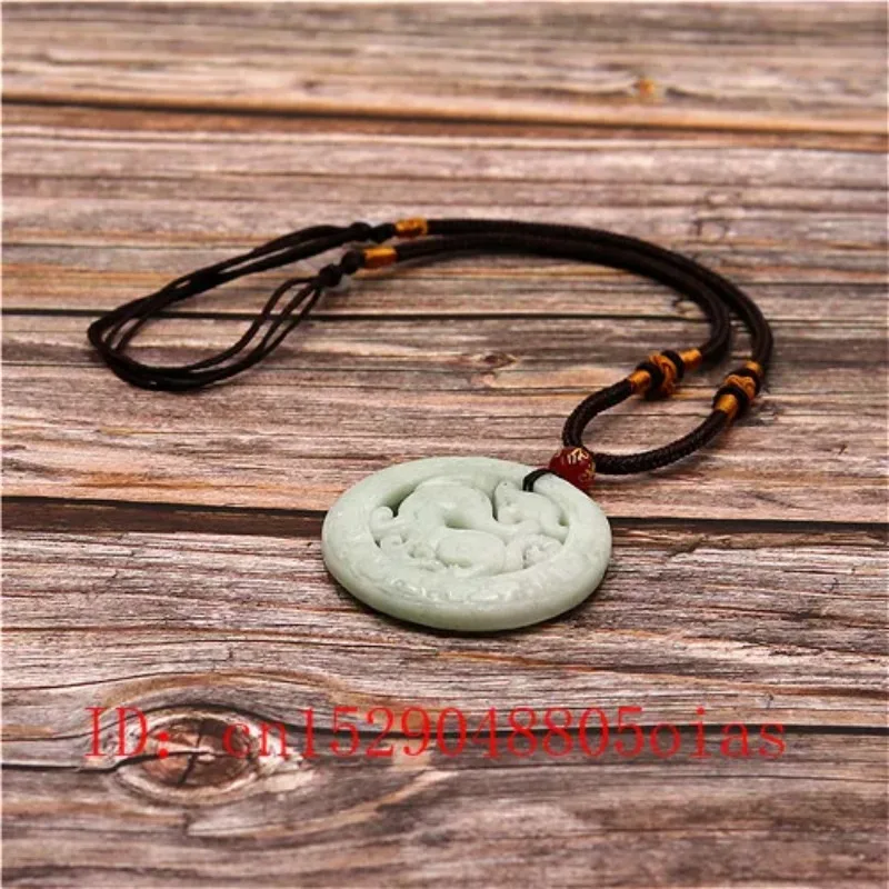 Natural White Green Chinese Jade Dragon Pendant Necklace Fashion Charm Jewelry Double-sided Hollow Carved Amulet Gifts for Her pendant necklace