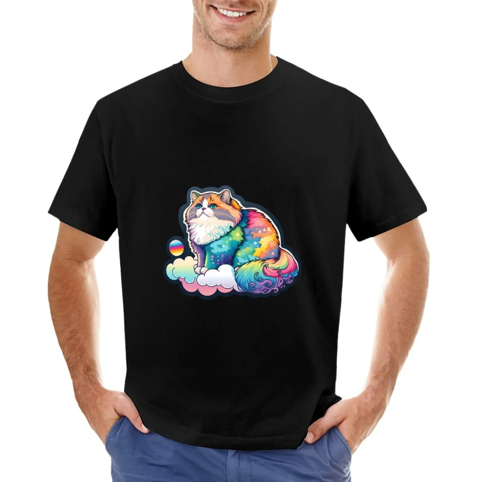 

Fluffy Colorful Cat T-Shirt hippie clothes anime clothes t shirts for men graphic