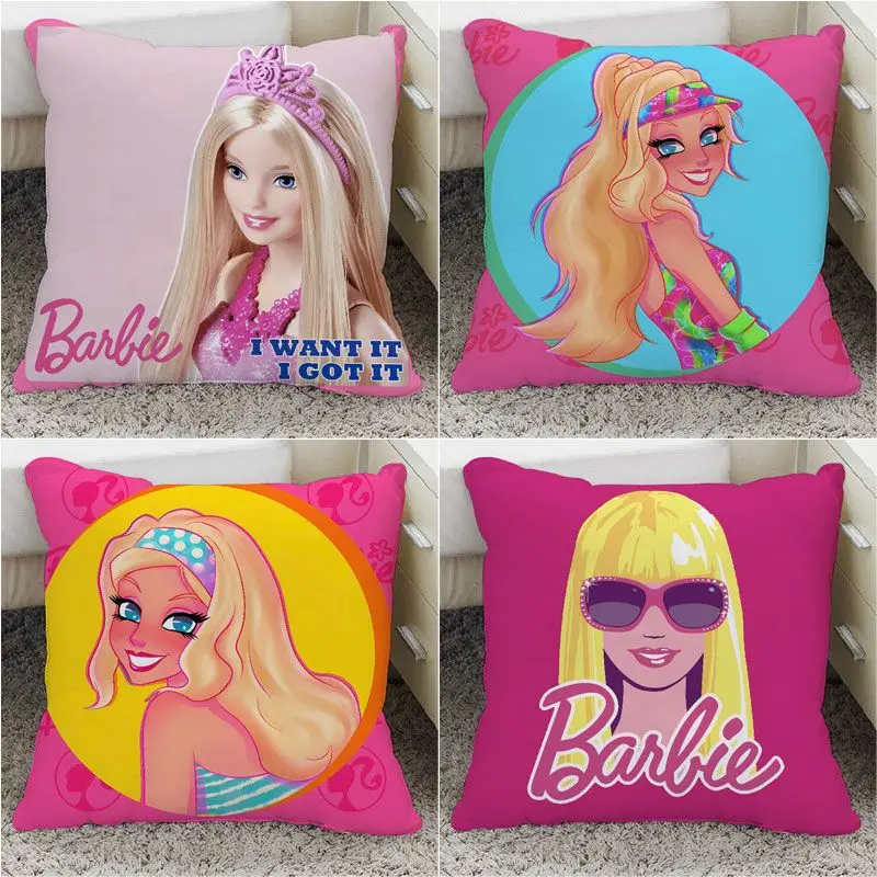 

Kawaii Anime Barbie Cushion Printed Cartoon Sofa Bedroom Filled Pillow Cushion Cute Removable Washable Headrest for Girls Gifts