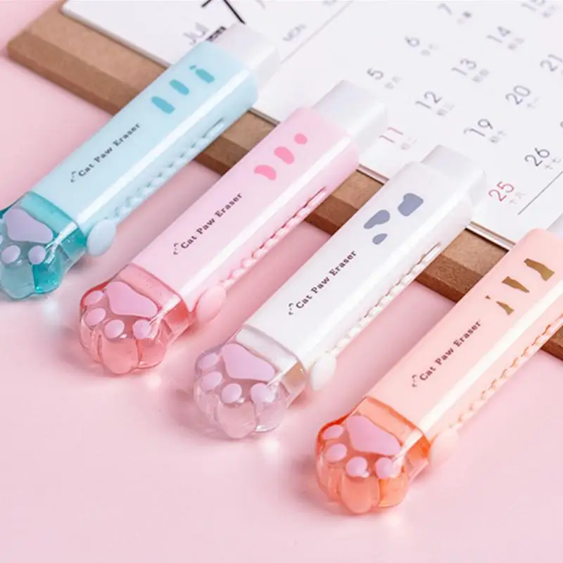 Kawaii Retractable Eraser Cute Cat Korean Stationery Rubber Drawing Erasers Children's School Supplies Office