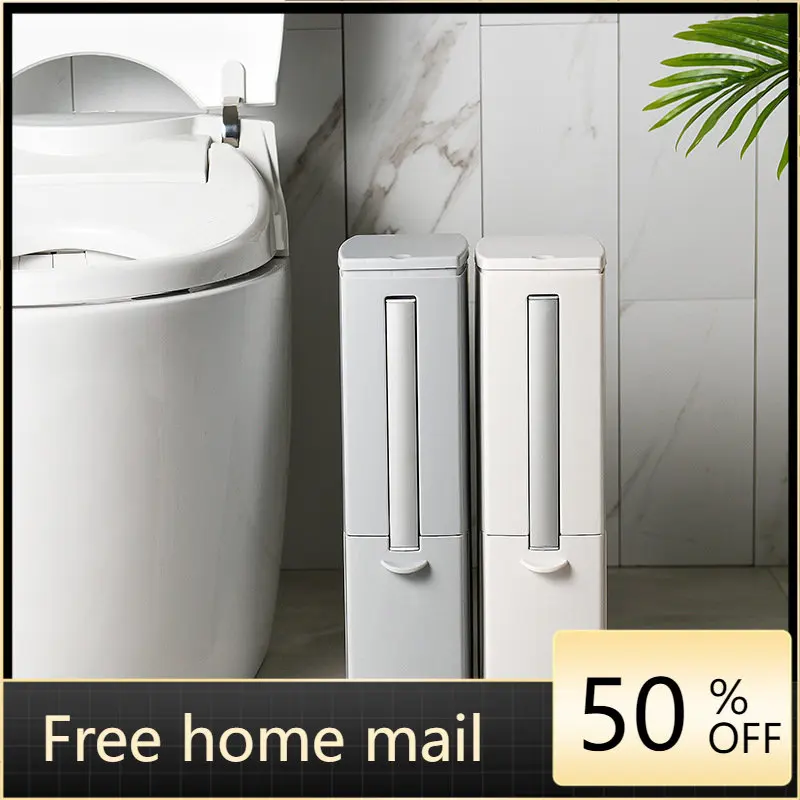 Narrow Trash Can Toilet Brush Set Bathroom Plastic Waste Bin Dustbin
