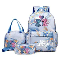 3Pcs/set Disney Lilo Stitch Colorful Backpack With Lunch Bag for Girl Boy Student Teenager Rucksack Women Casual School Bags Set 1