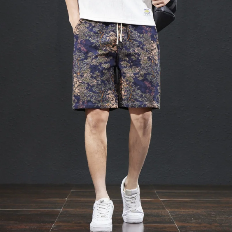 2024 New Ethnic Style Shorts for Men's Summer Thin Elastic Casual Loose Fashion Versatile Beach Casual Capris