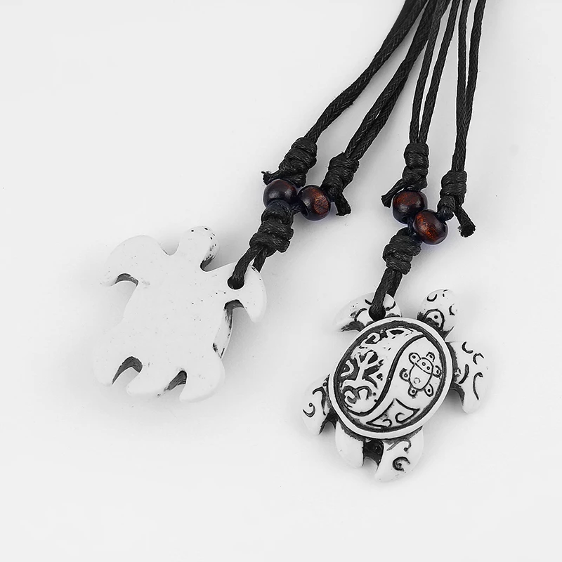 12pcs/lot Tai Chi Pattern Resin Sea Turtle Pendant Necklace Faux Yak Bone Big Small Turtle Charm Necklaces Trend Jewelry