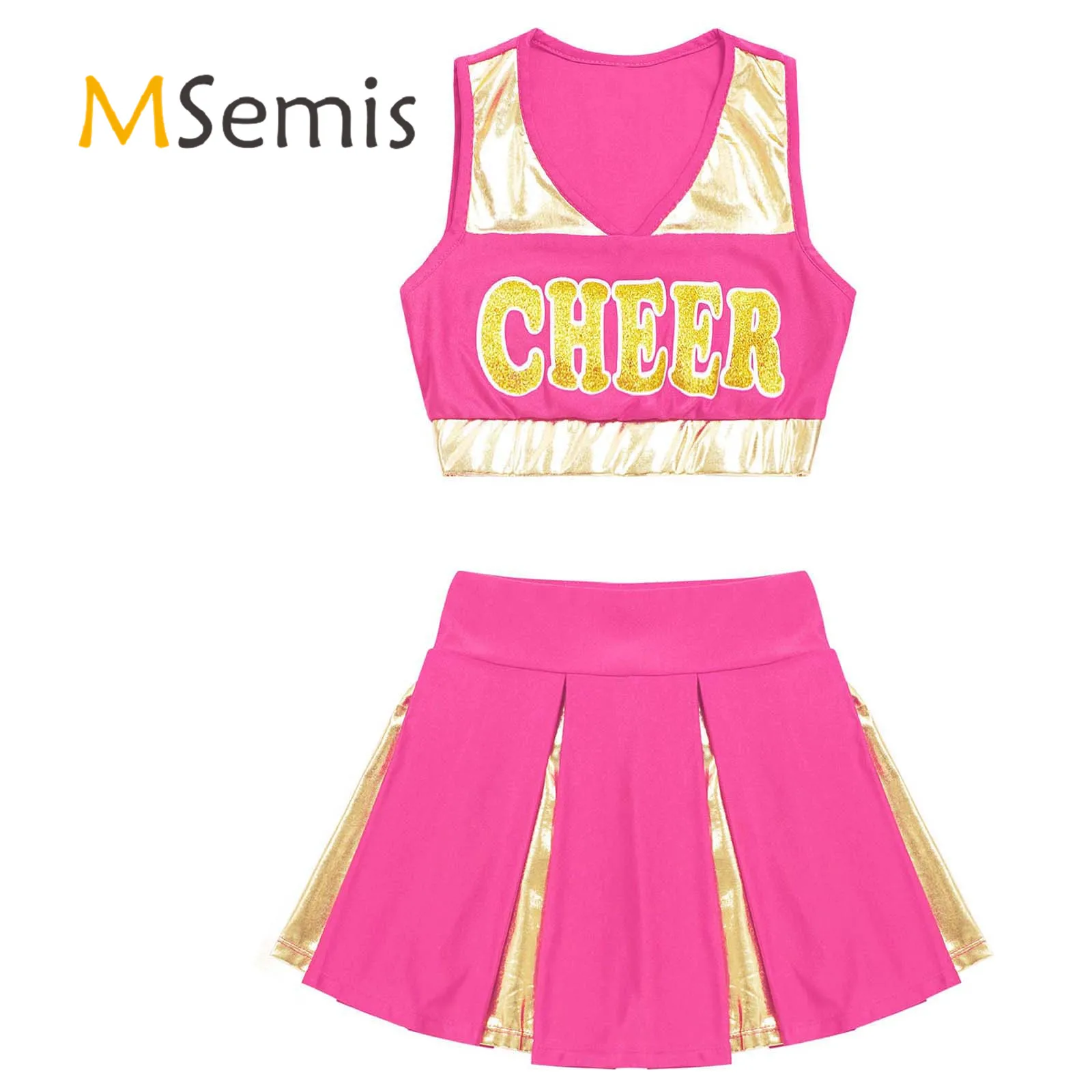 KidsGirlsCheerleadingCostumeCheerleaderUniformSleevelessV