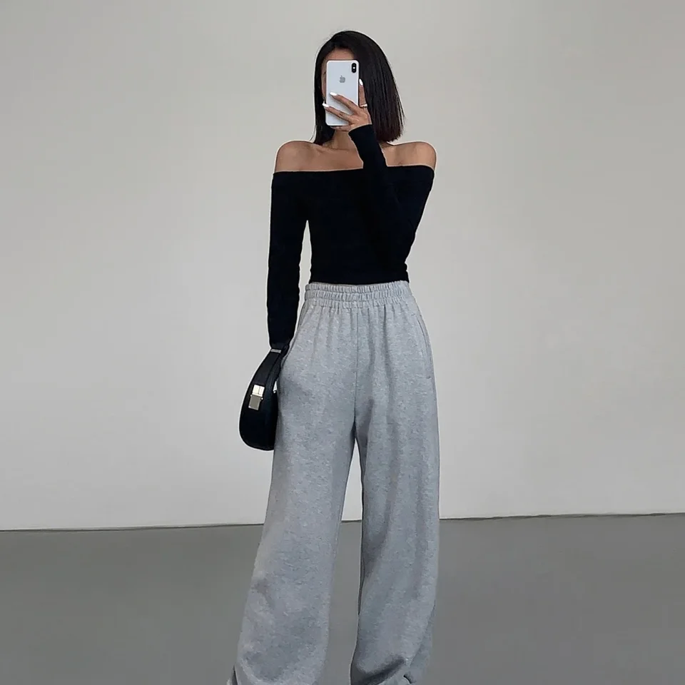 Ausla Top da Donna in Pizzo con Scollo a Barchetta a Maniche Lunghe con