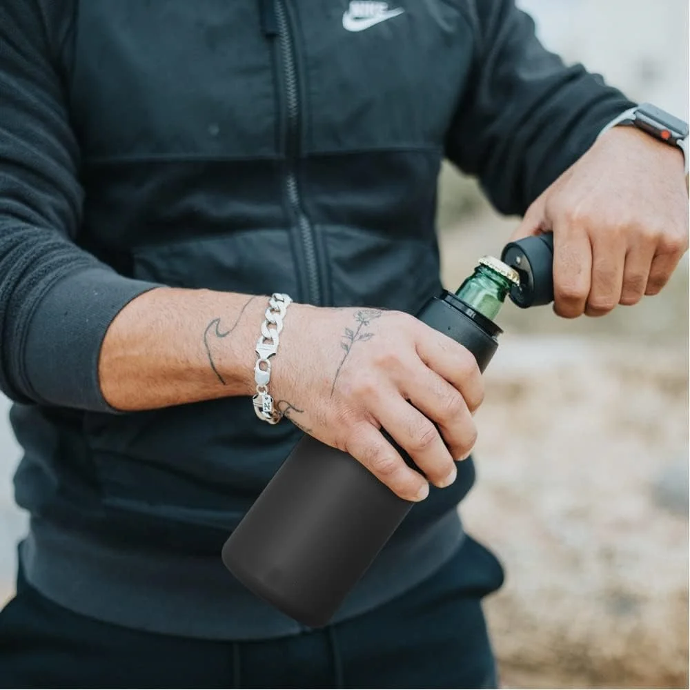 Beer Can Holder 3 in 1 Can Cooler Bar Stainless Steel Beer Drink Bottle Holder with Can Opener Double Wall Vacuum Insulated for Beer Cola