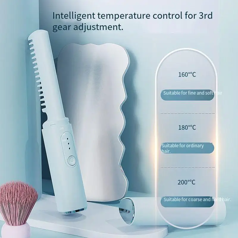 Rechargeable Hair Straightening Comb Home Portable Negative Ion Ceramic Coating Hair Straighteners Brush With Fast For Curly