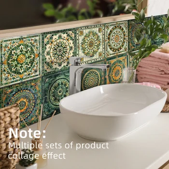 10pcs/20pcs Decorative European Mandala Self-adhesive Ceramic Tile Stickers for Kitchen Dining Room Stove Wall Stickers 15cm 2