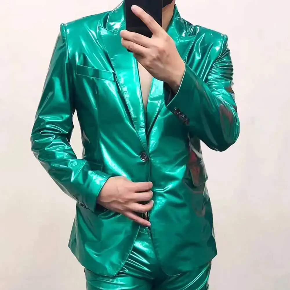 New Multicolor Mirror Bright Leather Blazer Men Plus Performance