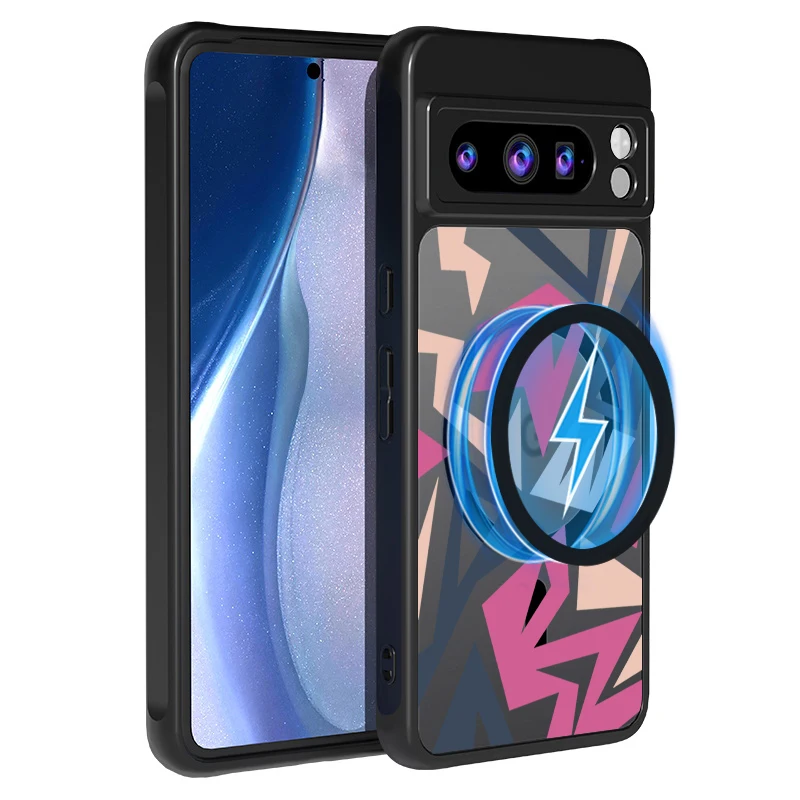 Magnetic Matte Geometry Pattern Phone Case with Magsafe Wireless Charging Compatibility