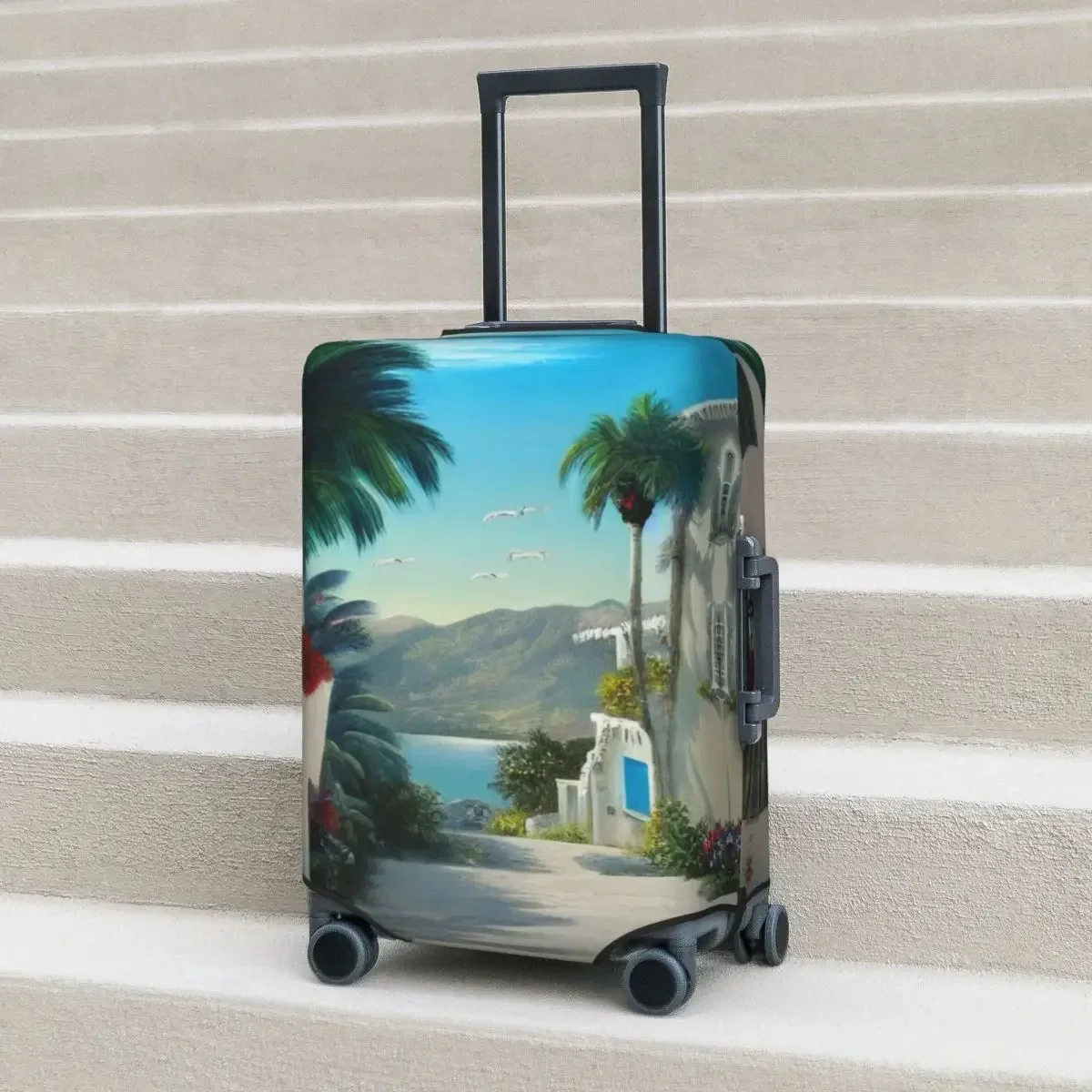 

Seaside Cityscape Painting Suitcase Cover Graphic Travel Summer Business Protector Flight Strectch Luggage Case
