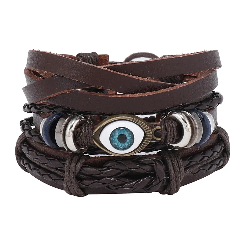 thumbnail image 1 of LETAPI-pulsera de cuero multicapa para hombre, pulsera de calavera negra, Punk, Vintage, boda, regalos de joyería masculina, moda, 1 of 5