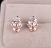 Rose Gold Color Skull Stud Earrings With Sparkling Zircon Cute Hip-Hop Style Street Punk Neutral Earrings For Couples jewelry 5