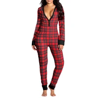 Women Jumpsuits Pajama Long Sleeve V Neck Bodycon Hip Detachable Crotch Romper Bodycon Playsuits Casual Loungewear - C, M