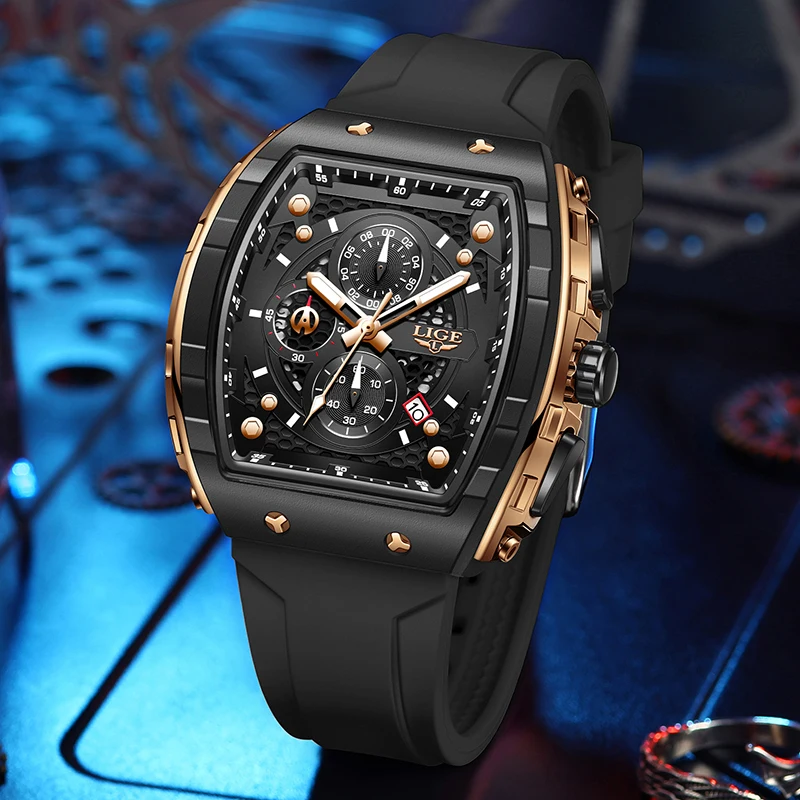 LIGE Fashion Military Analog Watch Men Top Brand Luxury Silicone Waterproof Men's Quartz Wristwatches Casual  Sports Chronograph