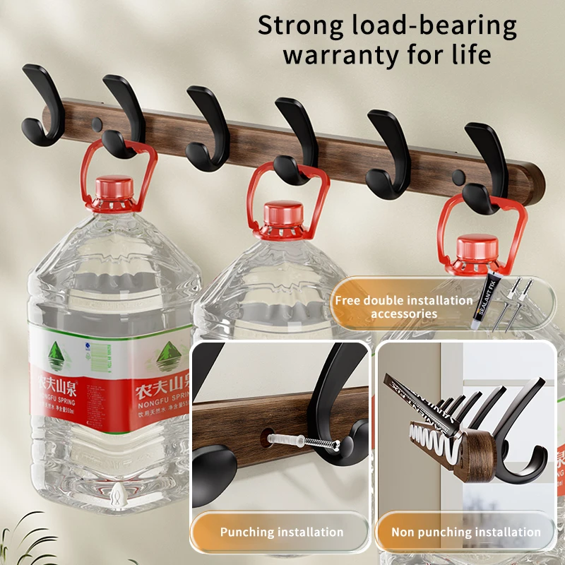 Clothes Hanger Storage Hanger Storage Hanger Hook Walnut Robe Hooks Household Decoration Wood Clothes Hooks Wall Mount Coat Bag Hanger Bathroom Organization
