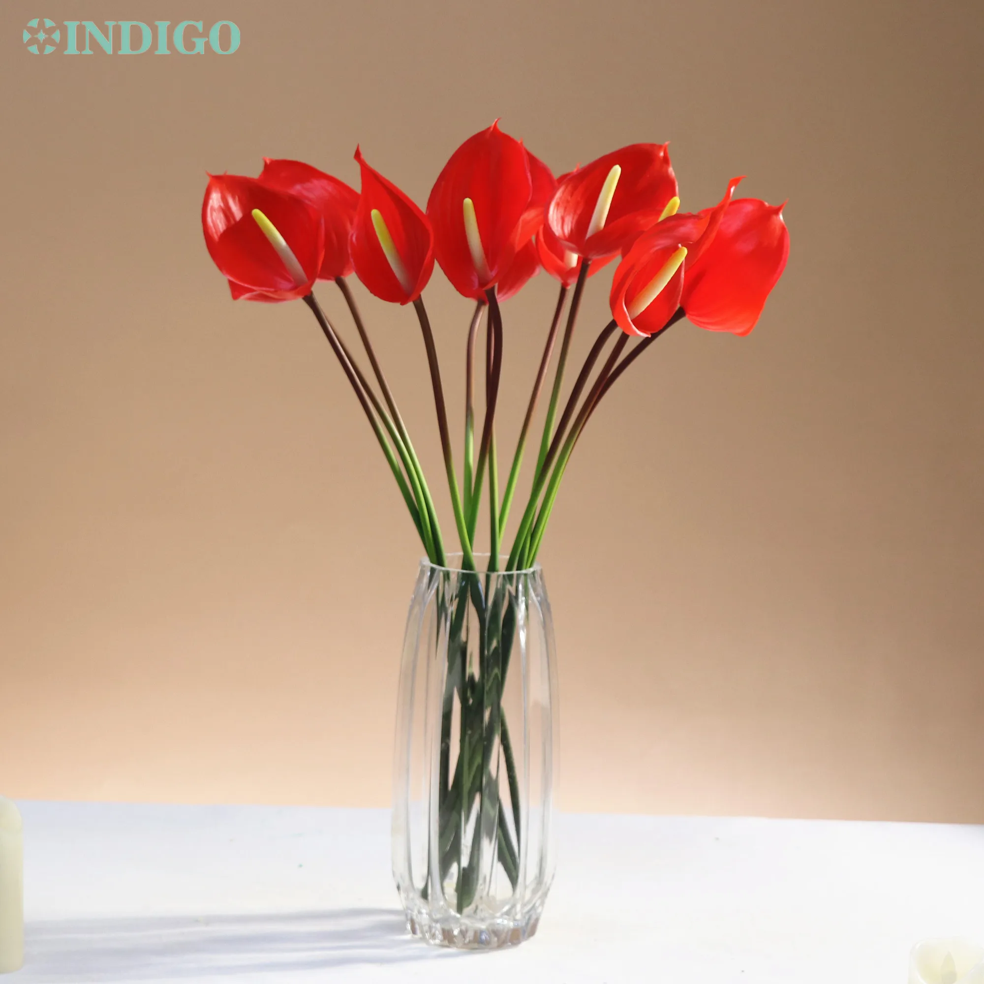 

INDIGO-Red Anthurium Silicone Flower,Plastic Display,Wedding Calla,Home Christmas Decoration, Table Flower, Interior Trim,12 PCS