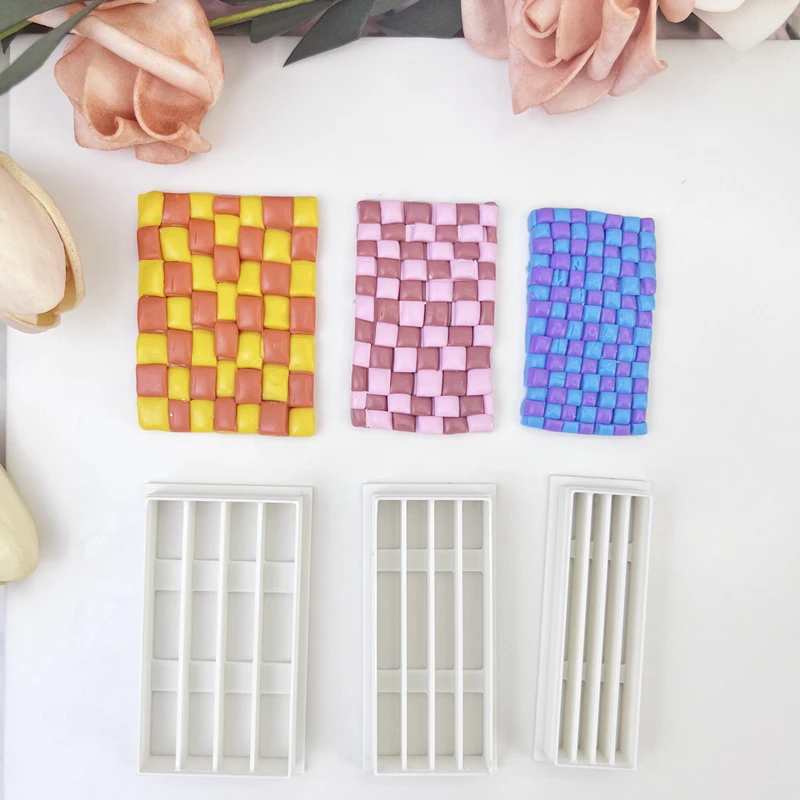 Checkerboard Polymer Clay Bar Cutting Mold Soft Pottery Cutters DIY Lattice Stripe Ceramics Earring Pressed Lines Making Tools polymer clay cutter