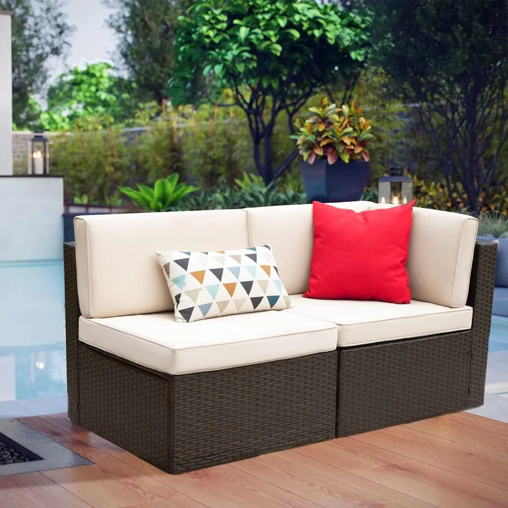 Patio Furniture Sofa Sets Outdoor All-Weather Sectional Corner and Armless Sofa ( 2 PCS Patio Sofa Set) 2