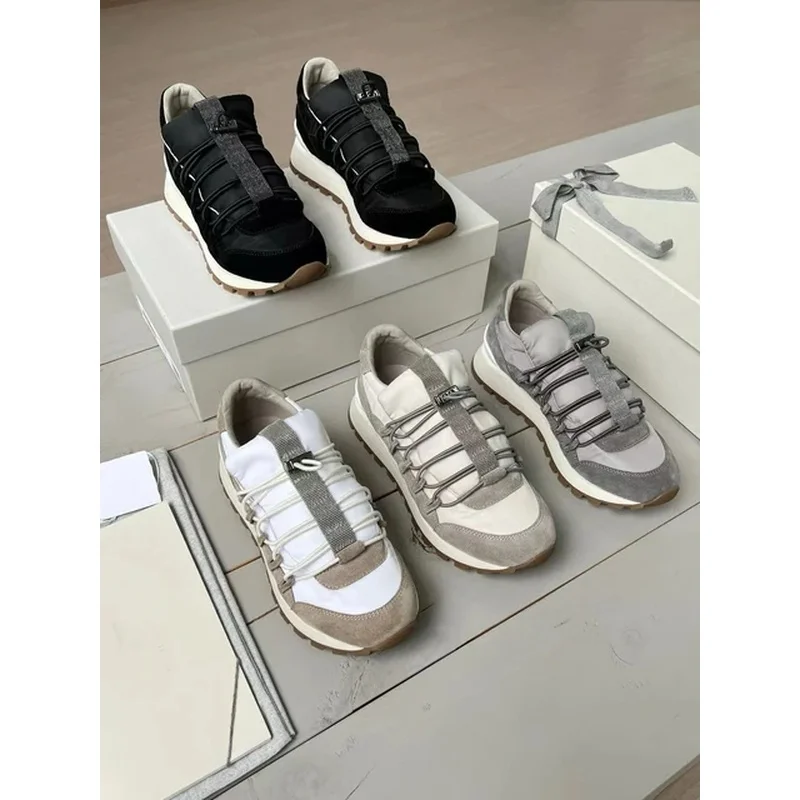 Sapatilhas de corrida casual feminina com cord&atilde;o, t&ecirc;nis com cercadura BC, moda esportiva de um passo, tamanho grande, outono
