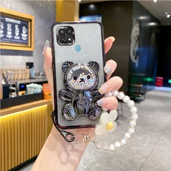 Floral Bear Stand Cover with Strap for OPPO A35 2021 (Black)