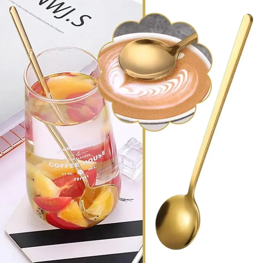 3PCS Kitchen,Dining & Bar Gold-Plated Korean-Style Long-Handled Spoon 304 Stainless Steel Luxury Cutlery Set Dinnerware Gift