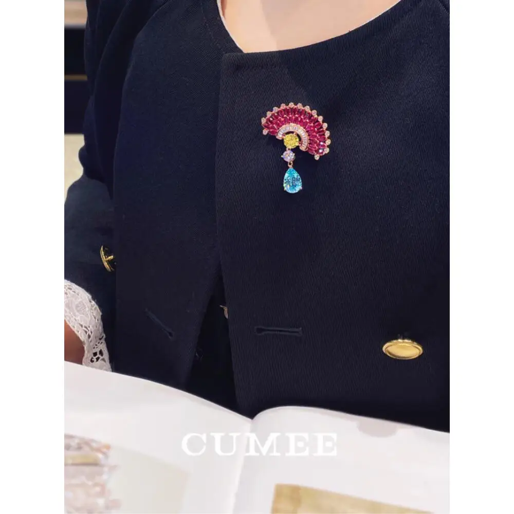CUMEE 금도금 브로치, 합성 원석 재배, 레트로 디자인, 새로운 스타일,