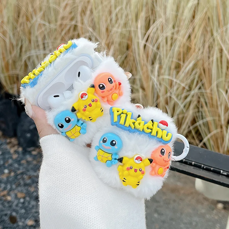 Cartoon Pikachus Squirtles White Plush Girly Heart Custodia Per Cuffie Per Apple Airpods Air Pods 1 Pro 2 3 Custodia Protettiva