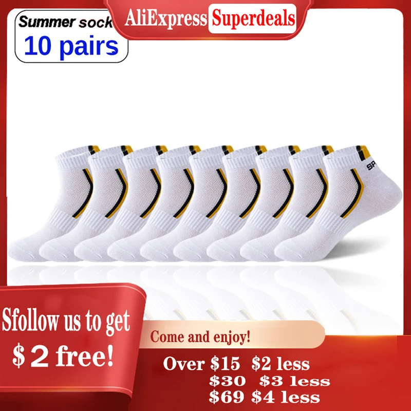 10Pairs Men Cotton Socks High Quality Casual Sports Socks Mesh Breathable Spring And Summer Boat Socks White And Black Socks NEW