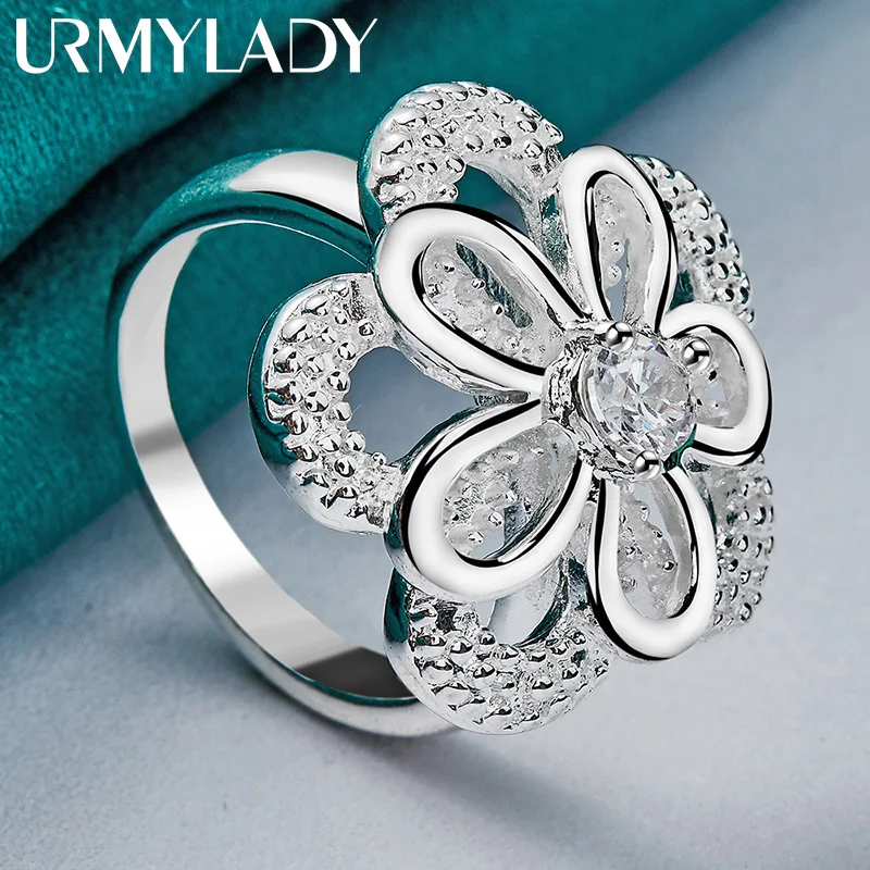 925 Sterling Silver Double Flower Zircon 7-10# Ring For Women Wedding Engagement Party Fashion Jewelry silver ring wedding rings silver rings