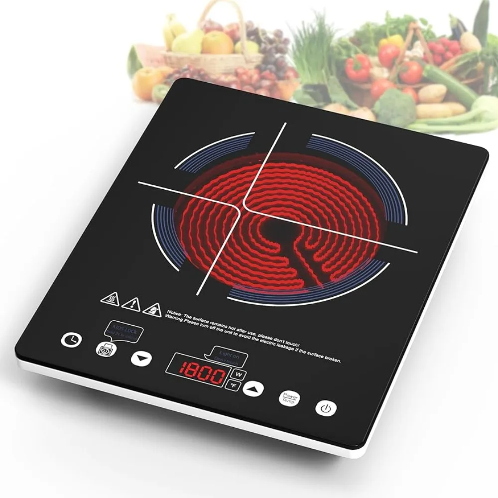 1800W ElectricTop with Touch Control, 9 Power Levels, Kids Safety Lock & Timer, Overheat Protection,110V Induction Cooktop