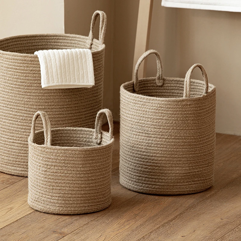 

Cotton Rope Hand Knitting Dirty Clothe Basket Household Oversized Storage Bedroom Clutter Flowerpot Toy Organizat Storage Basket