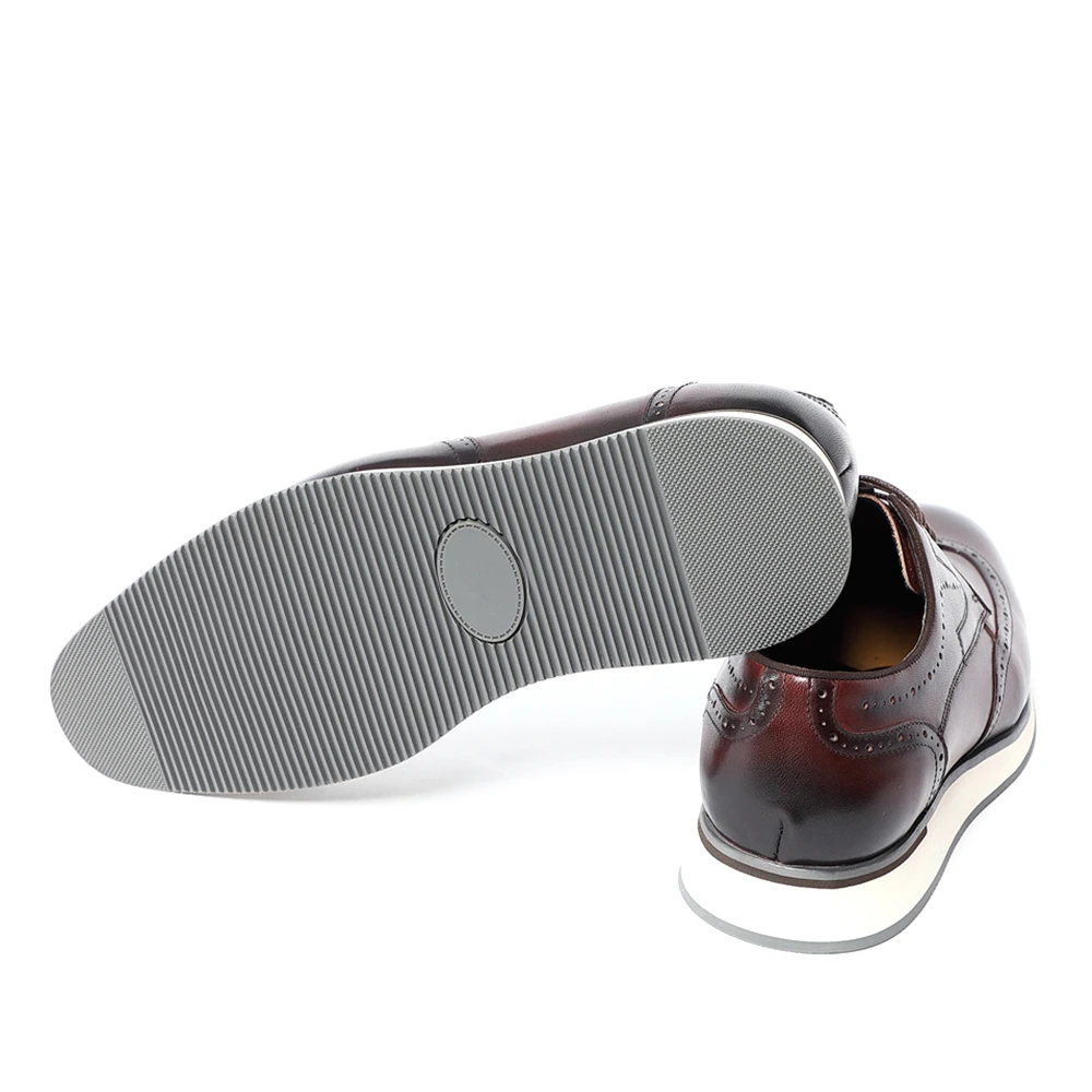 Natural Cowhide Genuine Leather Men's Casual Derby Dress Shoes Brogue Wingtip Flat Shoes Spring Autumn Elegant Sneakers for Men
