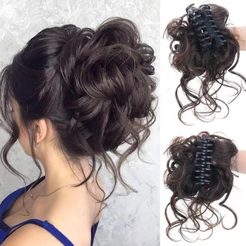 Chignon per capelli sintetici Chignon ricci disordinati Clip di presa Forcina Elastico Scrunchy Pezzi di capelli finti per forcine da donna