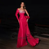 Comelody Glamorous Celebrity Dresses Rhinestones One-Shoulder Trumpet Satin Luxury Party Dress Robes De Soiree Customized 1