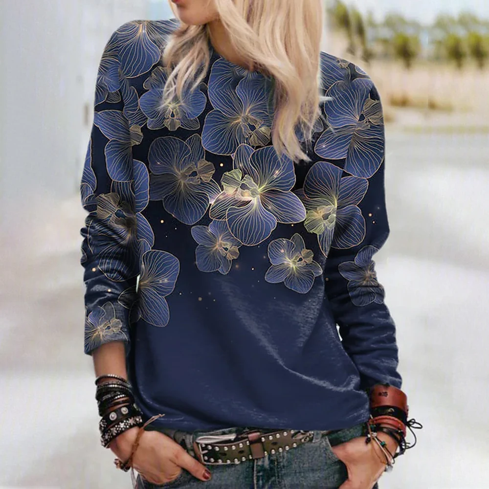 

Fashion Woman Blouse 2022 New 3D Women Long Sleeve Tops Casual Floral Print T Shirt For Ladies Fall Female Y2k Clothes For Girls