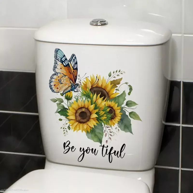 1 Pz Piante Fiori Girasoli Farfalle Adesivi Murali Adesivo Wc Bagno Wc Copertura Frigorifero Adesivo Decorazione Wc