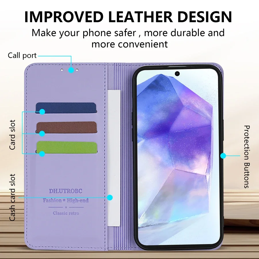 Luxury Leather Flip Wallet Case with Card Slot & Strong Magnetic Closure