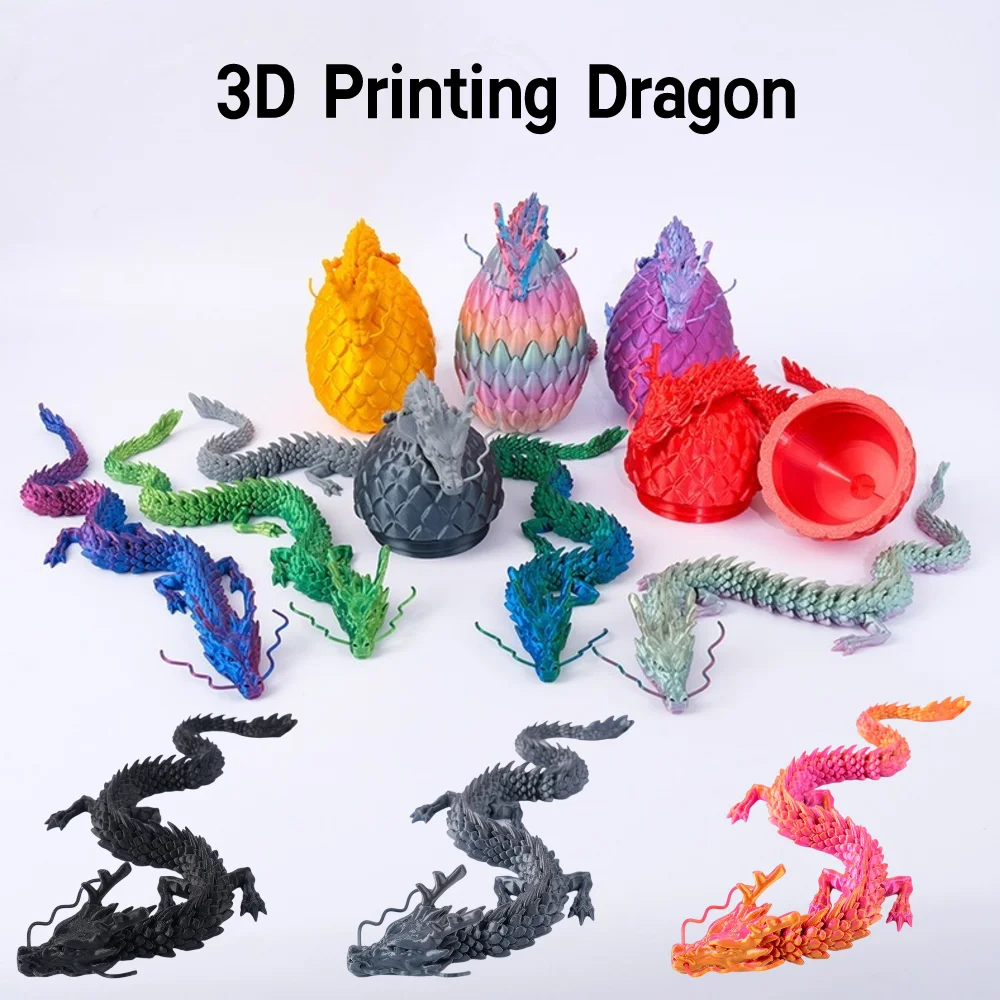 3D Printed Dragon Chinese Dragon Gemstone Multi-Jointed Movable Dragon Toys Tabletop Decorative Ornament Birthday Gifts