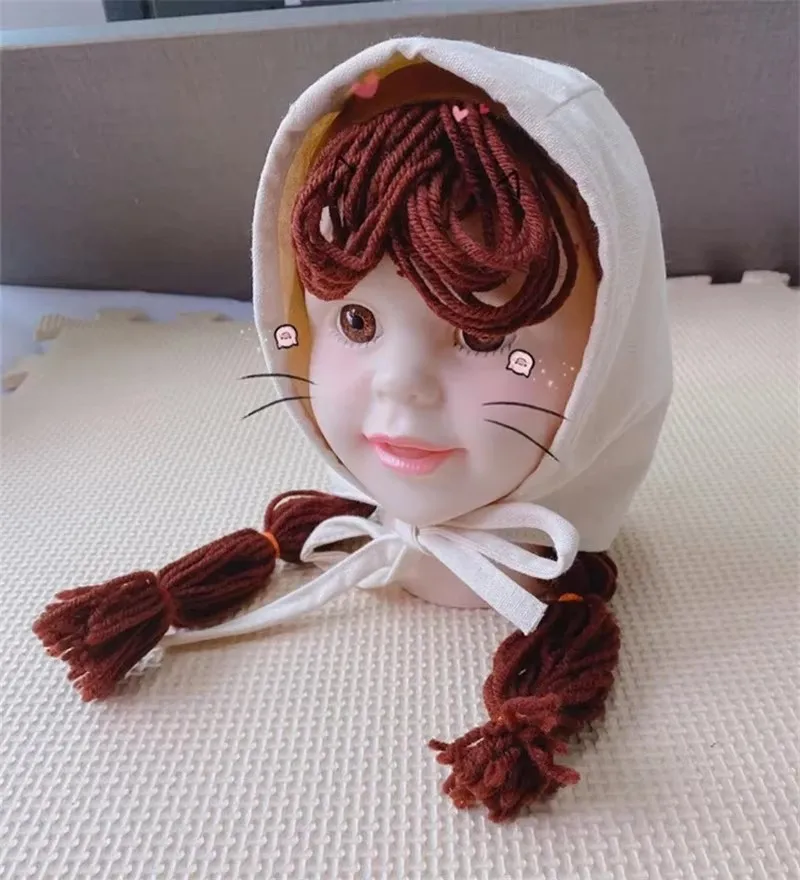 Baby Sun Hat Kids Bonnet Cap Palace Style Cosplay Autumn Infant Baby Girl Princess Hat Khaki Hair Braid Wig Cap Headbands Children Kids Girls