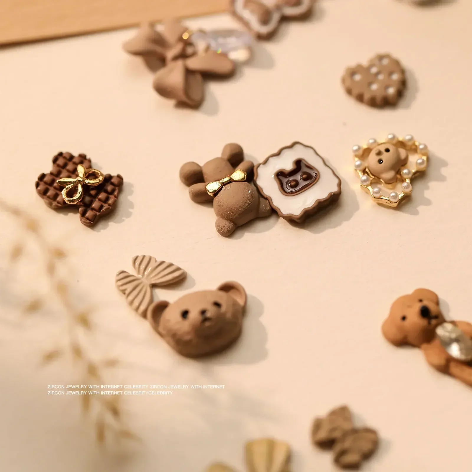 5pcs Cute Metal Bear Nail Charms Parts Rhinestones Decorations 3D