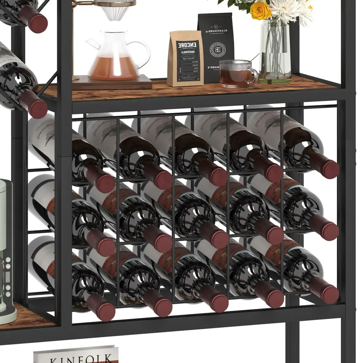 Home Kitchen Dining Room 5 Tier Industrial Liquor Cabinet Farmhouse Metal Coffee Bar Cabinet Tall Wine Bar
