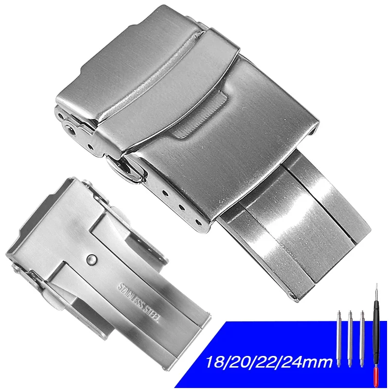 

Solid Watch Buckle for Seiko Stainless Steel Diving Style Folding Clasp 18mm 20mm 22mm 24mm Metal Silver Watch Band Accessories