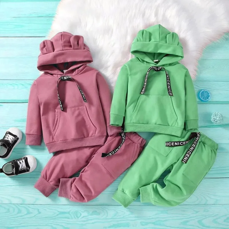 

Children's Suit Spring and Autumn Middle Pure Color Hoodie + Trousers Two-piece Sports Baby Clothes