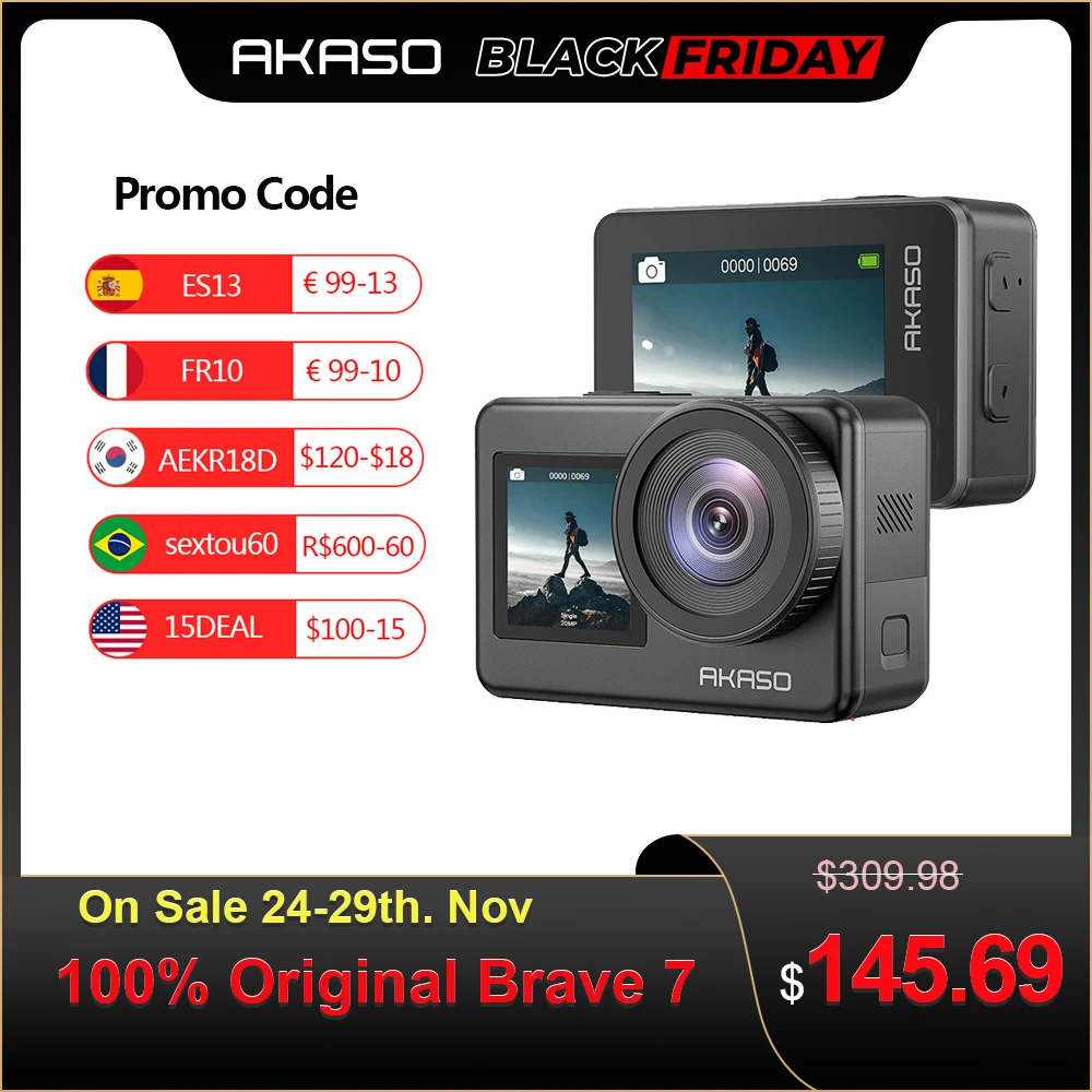 Akaso Brave 7 4k30fps 20mp Wifi Action Camera Touch Screen Sport Camera