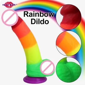 Rainbow Penis Men's Huge Dildos Silicone Vagina For Woman Dick Artificial Stimulating Phallus Sex Toy Adult Massage Masturbator 1
