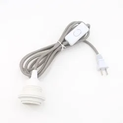 2 Prong Plug Power Cord with Inline Switch and Bulb Holder for Hanging or Table Lamps (Grey)